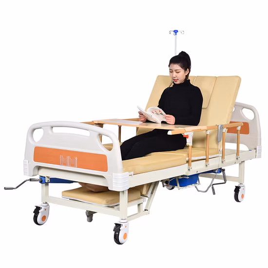 Cama de hospital de enfermería de cuidados domiciliarios manual multifuncional con inodoro para paciente