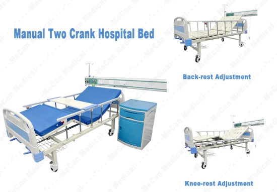 Cama de hospital manual médica de una manivela con cabeceras de ABS